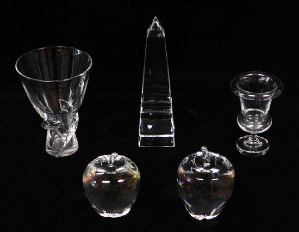 Appraisal: GLASS Steuben crystal th C five pieces including two apples