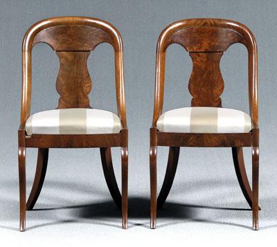 Appraisal: Pair classical side chairs each with highly figured mahogany veneers