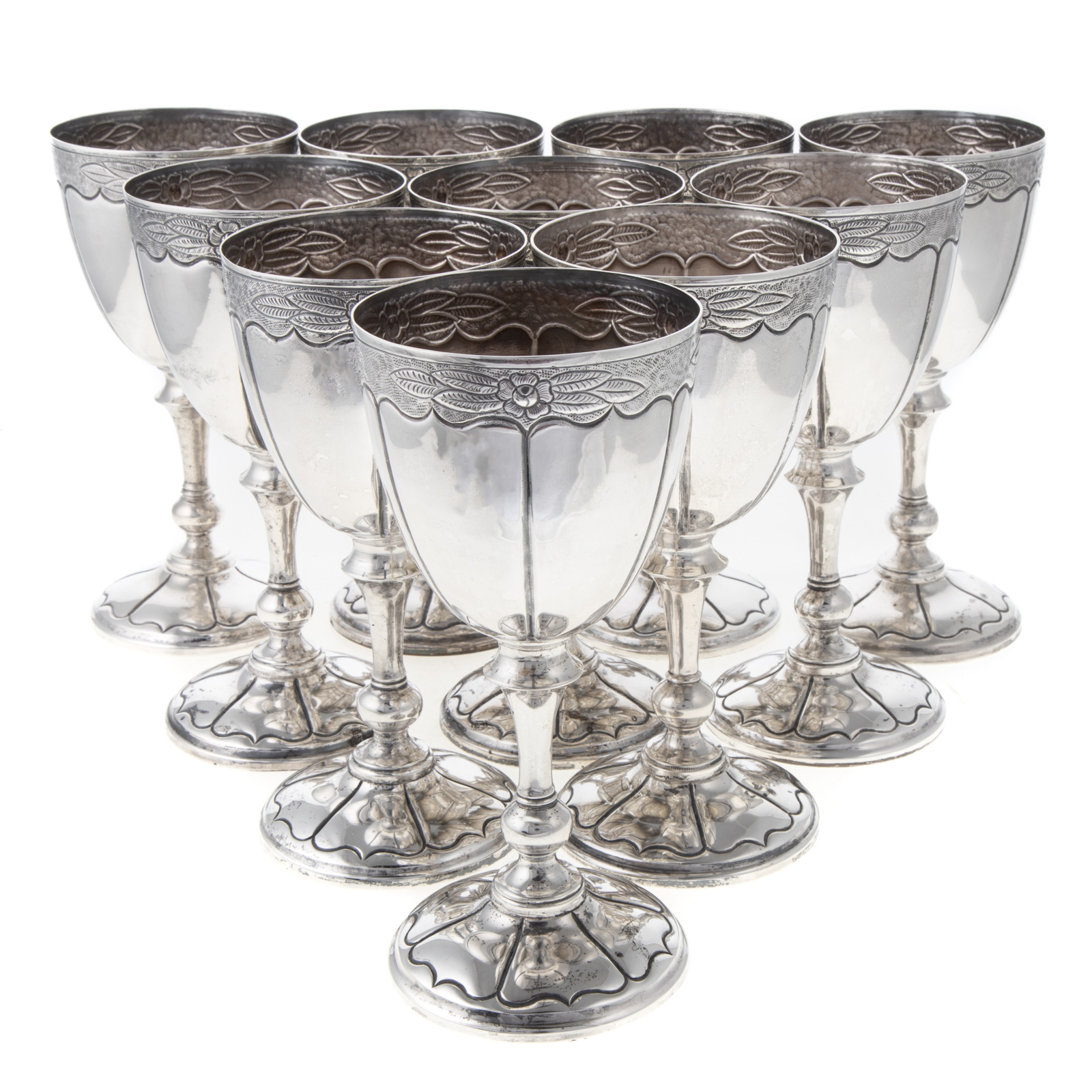 Appraisal: TEN MEXICAN STERLING GOBLETS BY MACIEL Mexico City active since