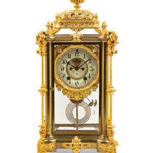 Appraisal: An Ansonia Excelsior Crystal Gilt Metal Regulator Clock Height x