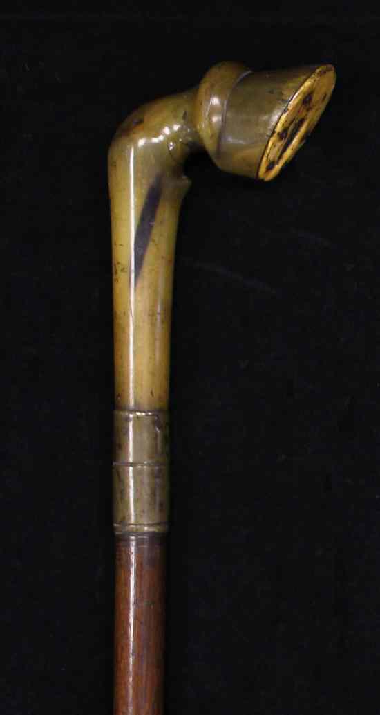 Appraisal: A rhinoceros horn handled hardwood walking stick c the handle