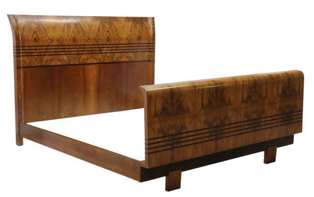 Appraisal: Art Deco figured walnut and rosewood bed c s having