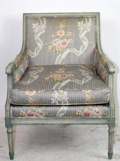 Appraisal: Louis XVI style bergere Louis XVI style floral upholstered bergere