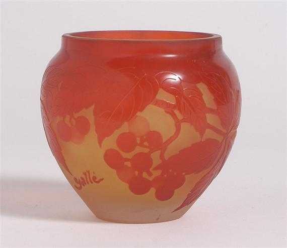 Appraisal: GALL MILE VASE circa Acid-etched yellow glass with red overlay