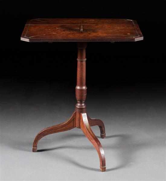 Appraisal: Regency brass inlaid mahogany tilt-top candlestand circa brass border inlay