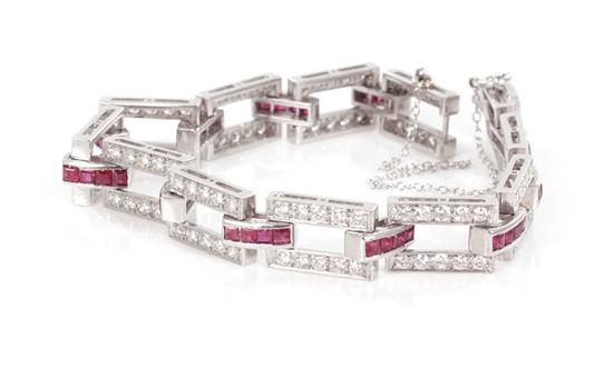 Appraisal: Vintage platinum diamond and ruby bracelet twelve rectangular links set