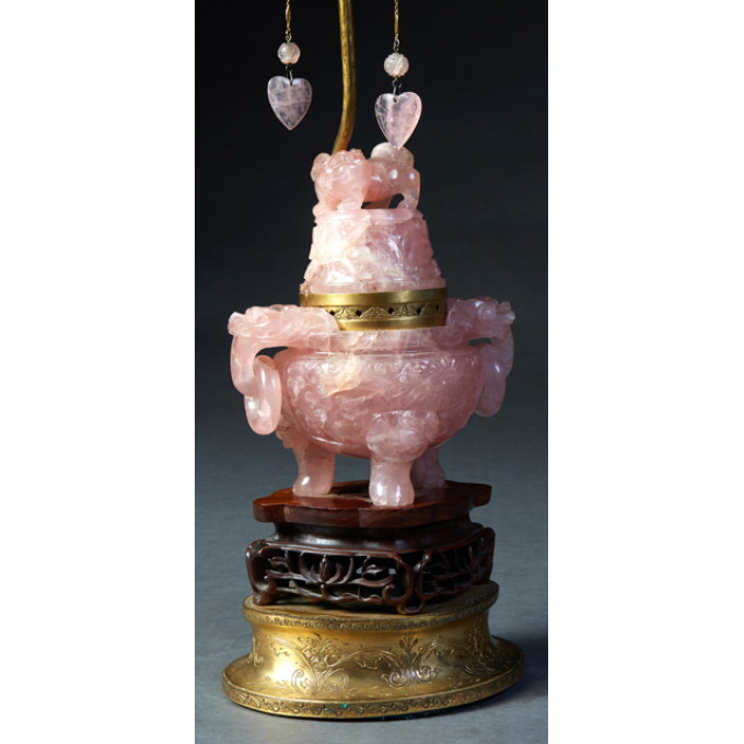 Appraisal: Chinese Rose Quartz Censer early th c with a Foo