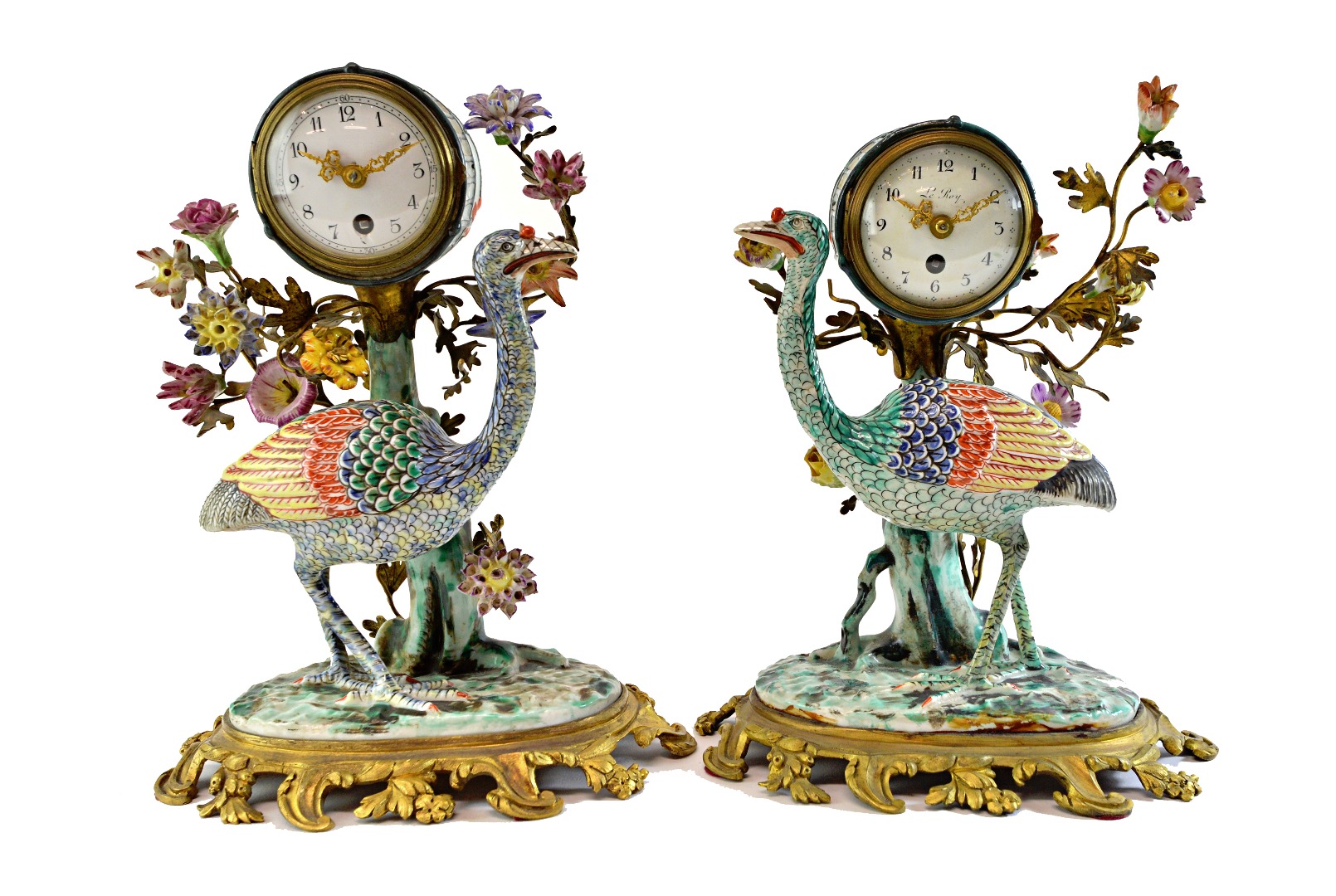 Appraisal: A pair of Chantilly style porcelain and ormolu mantel clocks