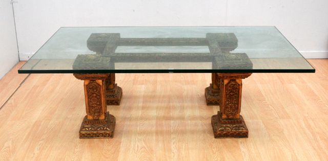 Appraisal: A giltwood and glass topped coffee table cm wide cm