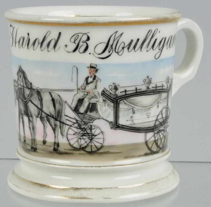 Appraisal: Horse-Drawn Hearse Shaving Mug Description Stunning image of horse-drawn hearse