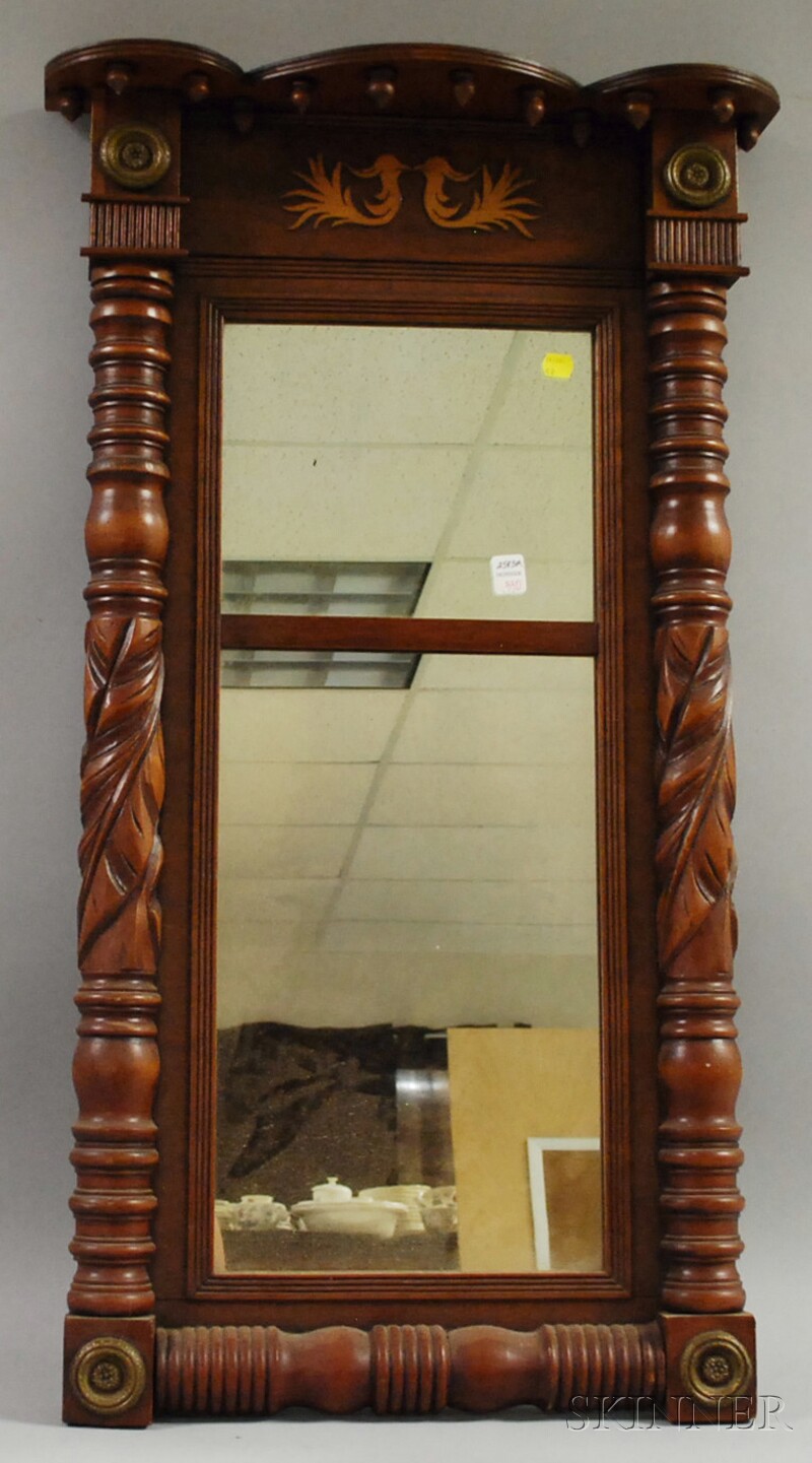 Appraisal: Classical Carved Cherry and Mahogany Veneer Tabernacle Mirror with brass