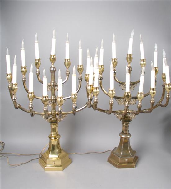 Appraisal: A Pair of Greek Ecclesiastical Thirteen-Light Brass Candelabra Height inches