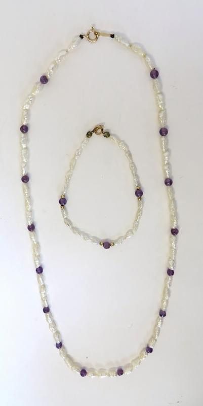 Appraisal: Pearl Amethyst Necklace Bracelet Pearl Amethyst Necklace Bracelet Description pearl