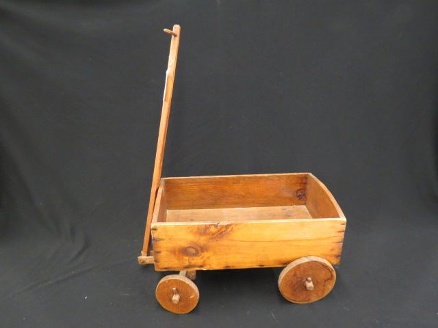 Appraisal: Antique Wooden Toy Wagon wooden wheels approx x