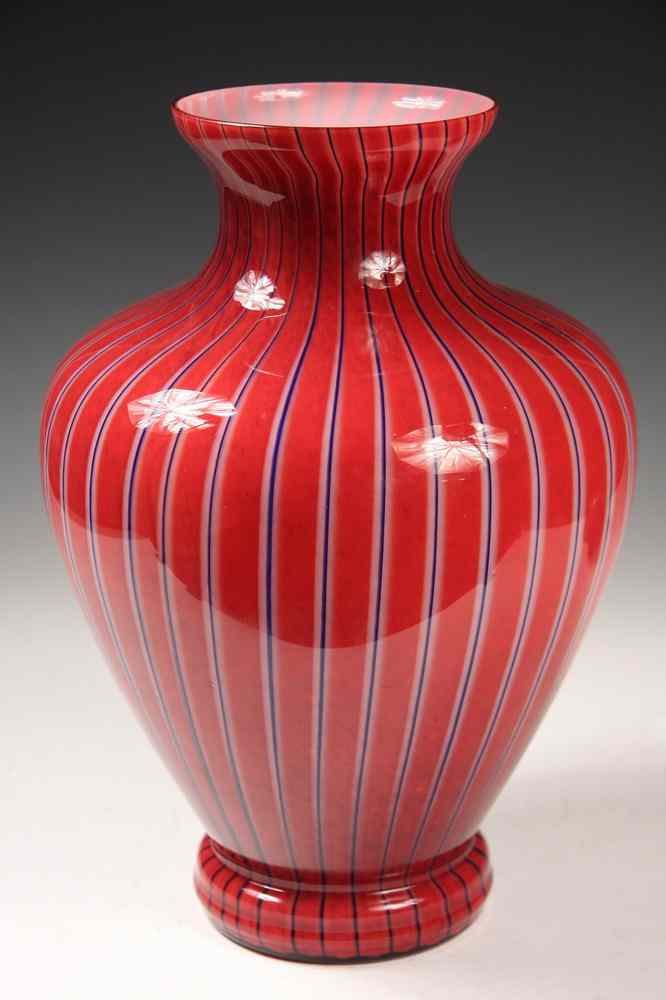 Appraisal: ART GLASS VASE - Large Red White and Blue Striped