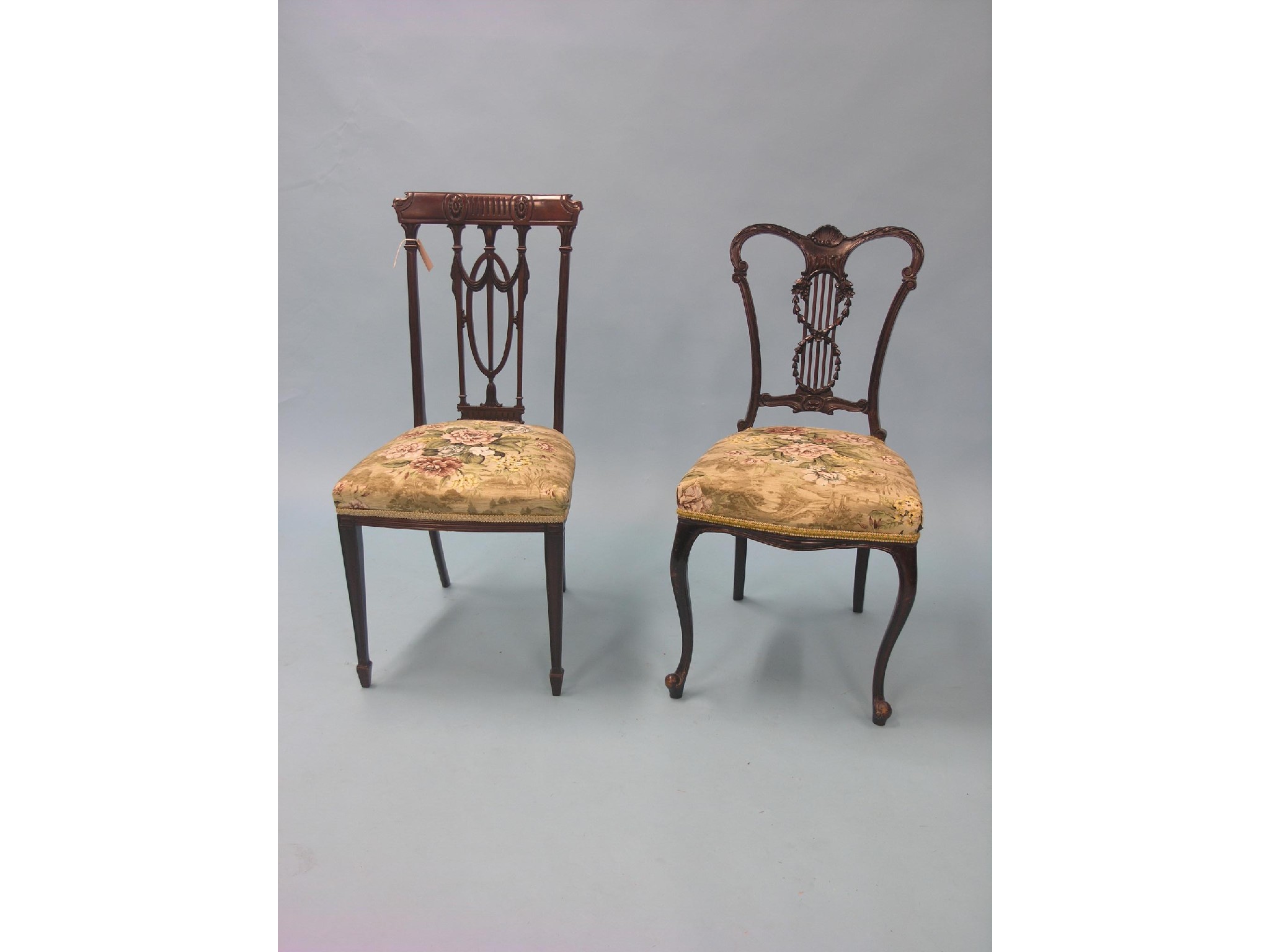 Appraisal: Two Edwardian carved mahogany single chairs together with a Victorian