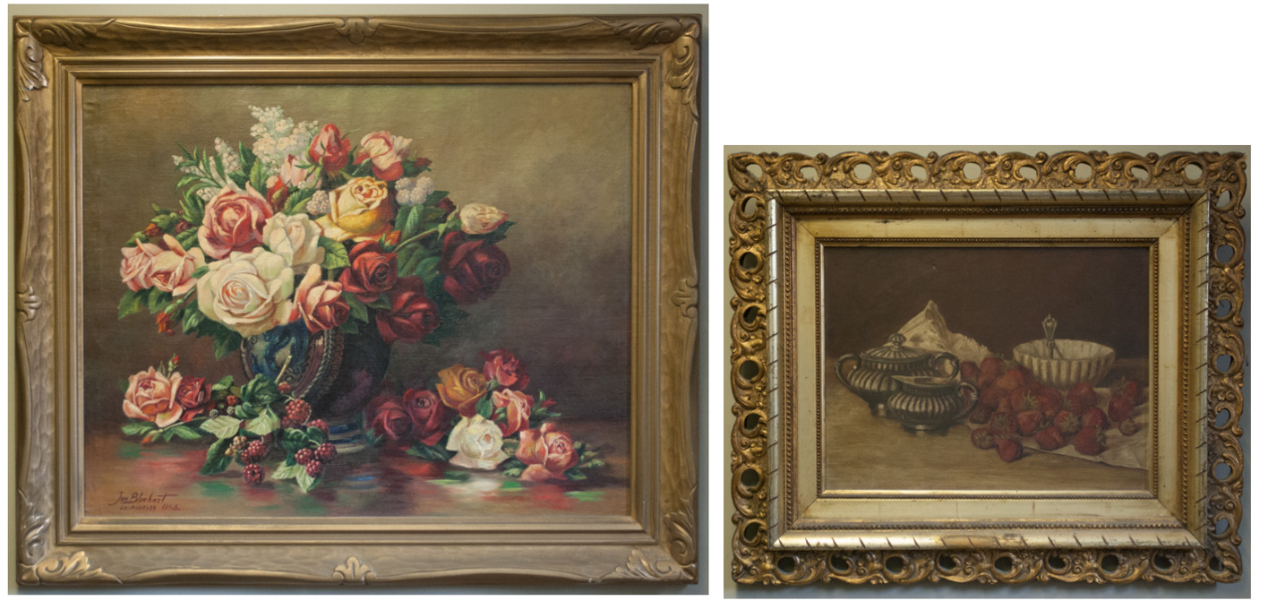 Appraisal: TWO STILL-LIFE OILS ON CANVAS Floral still-life with roses and