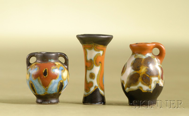 Appraisal: Three Miniature Rozenburg Earthenware Items Holland early th century each