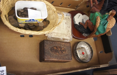 Appraisal: A collection of old half penny coins carved wooden box