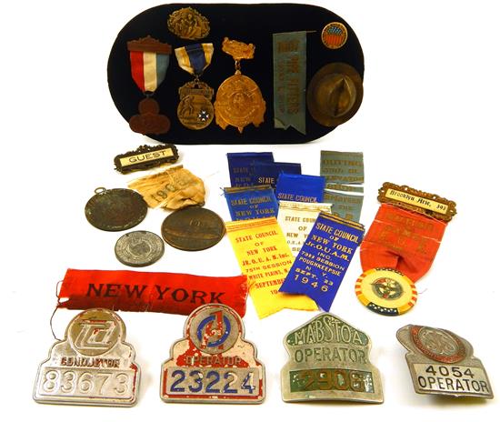 Appraisal: badges medals ribbons and pins mostly New York related some