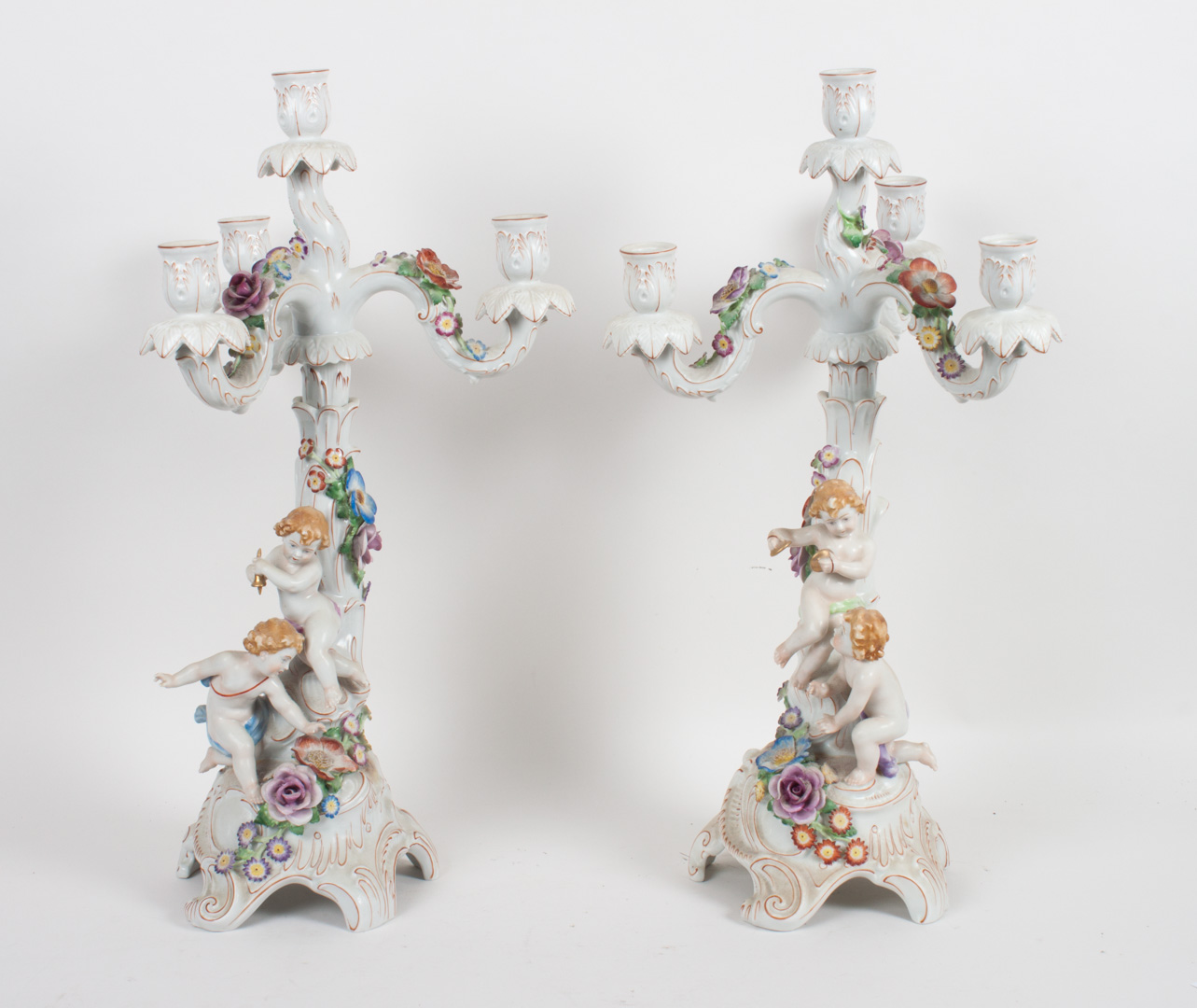 Appraisal: Pr of Von Schierholz porcelain figural candelabra early th century