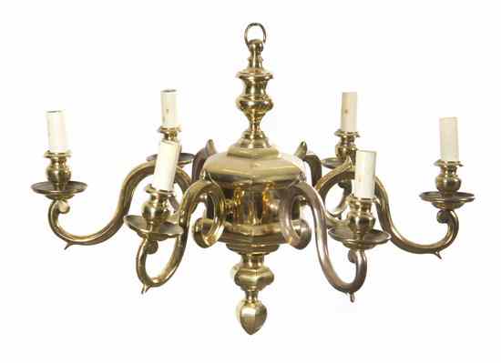 Appraisal: A Dutch Baroque Style Bronze Six-Light Chandelier having a hexagonal