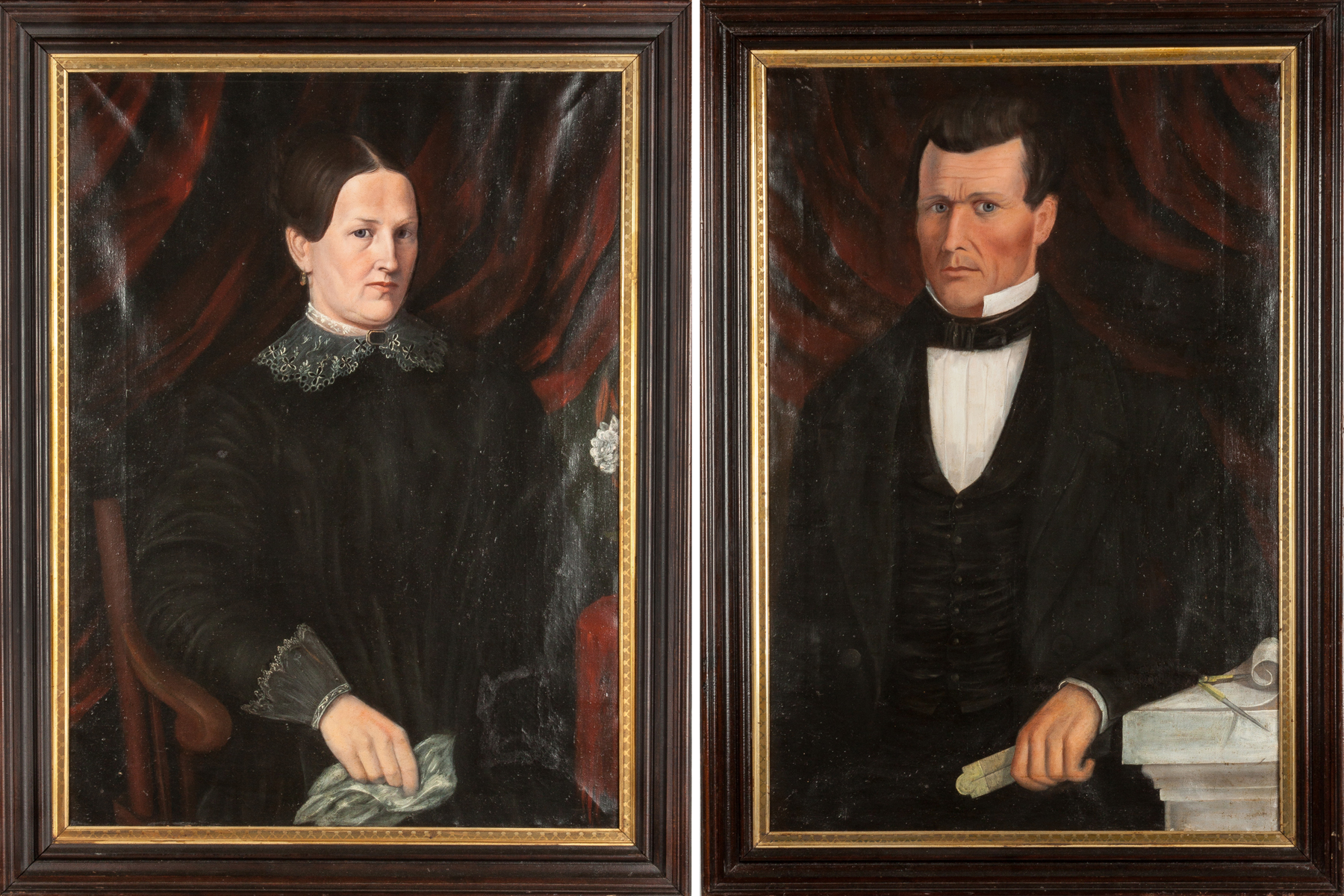 Appraisal: Pair of American Portraits th cent Oil on canvas