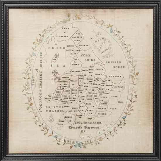 Appraisal: An English Sampler of a stitched map of England and