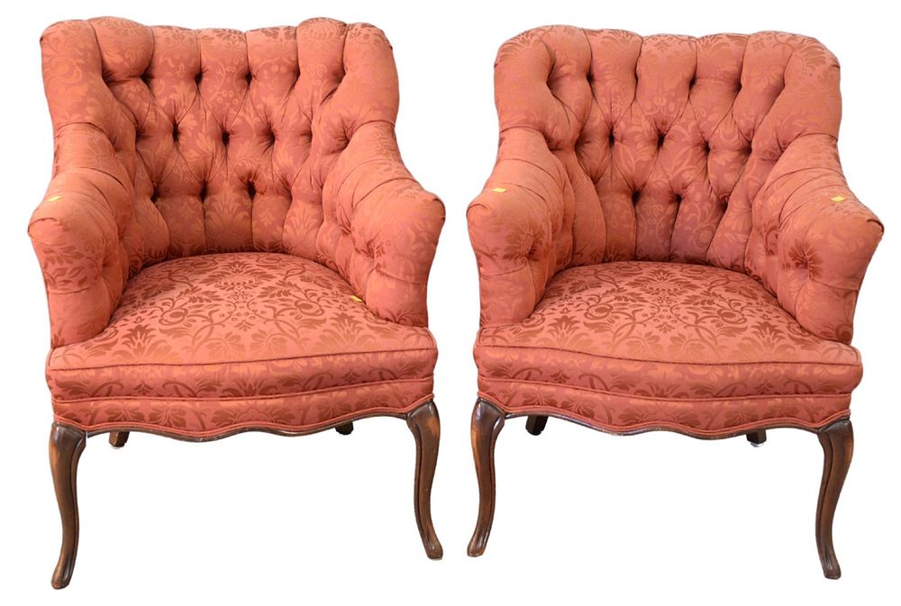 Appraisal: Pair of French style club chairs having red upholstery with