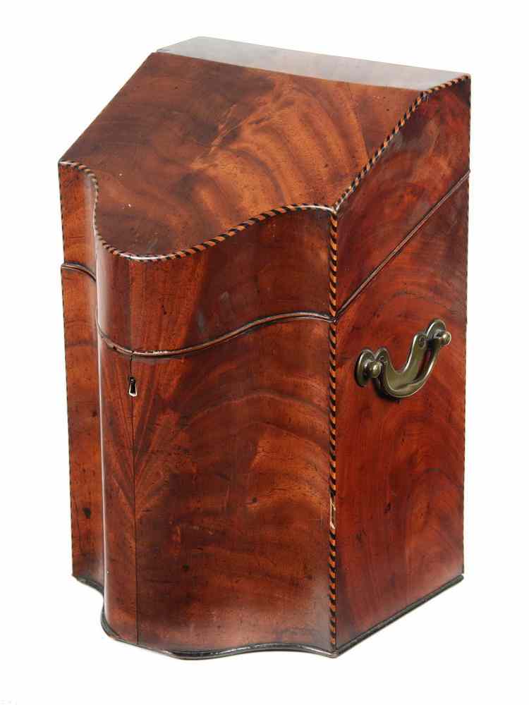 Appraisal: CUTLERY BOX - Late th c Chippendale mahogany inlaid cutlery