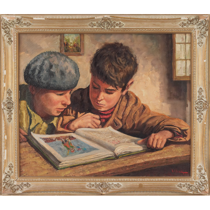 Appraisal: Artist Unknown American th century ''Children Reading '' c oil