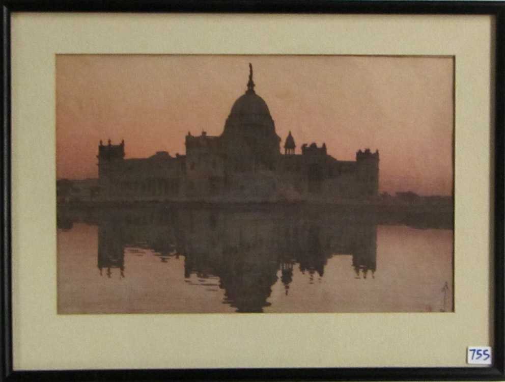 Appraisal: HIROSHI YOSHIDA WOODCUT Japan - Victoria Memorial Signed on the