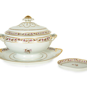 Appraisal: A Mottahedeh Porcelain Tureen Underplate and Spoon Rest Height of