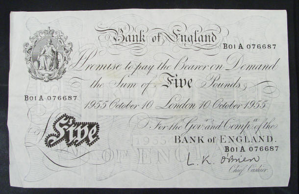 Appraisal: White Bank of England note O'Brien No B A