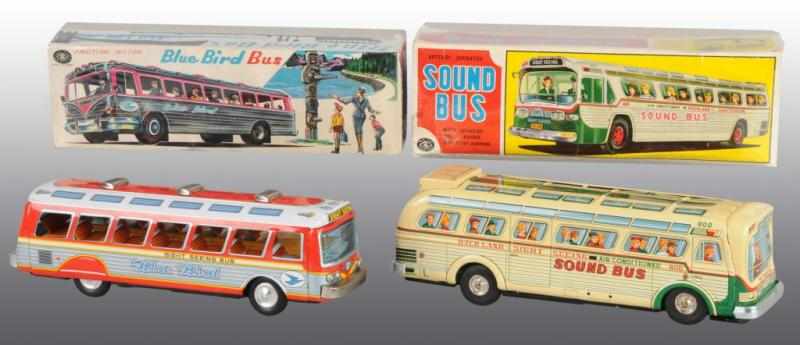 Appraisal: Lot of Tin Litho Bus Toys Description Japanese Working Includes