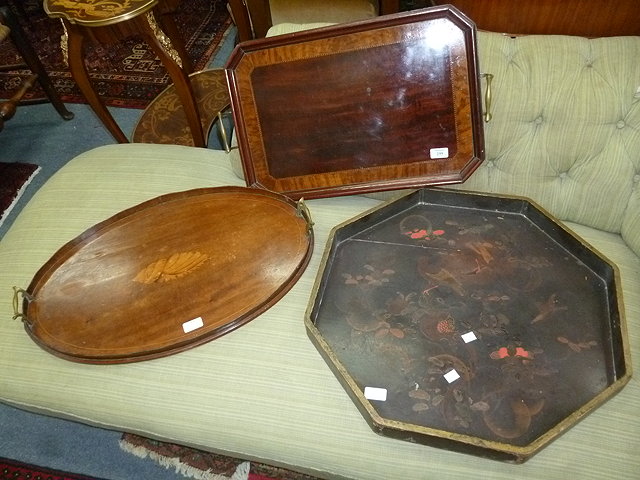 Appraisal: A LACQUERED OCTAGONAL TRAY cm wide together with an Edwardian