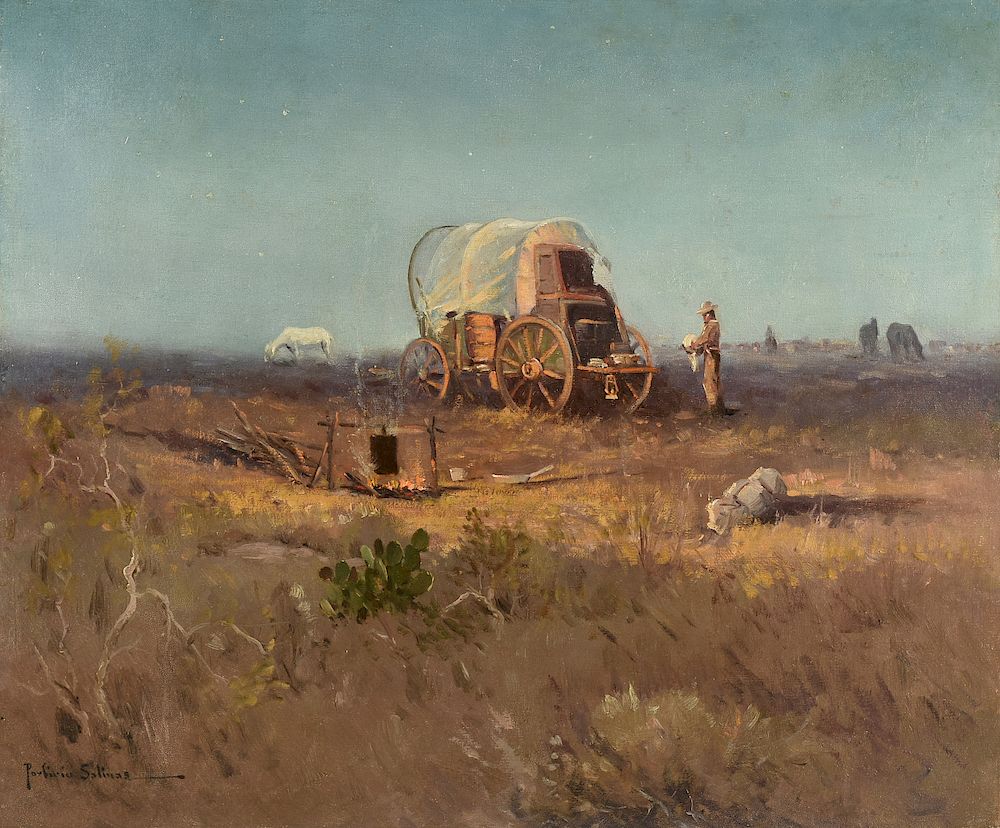 Appraisal: PORFIRIO SALINAS American Texas - A PAINTING Chuckwagon PORFIRIO SALINAS