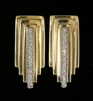 Appraisal: A Pair of Gold and Diamond Geometric Earrings These geometric