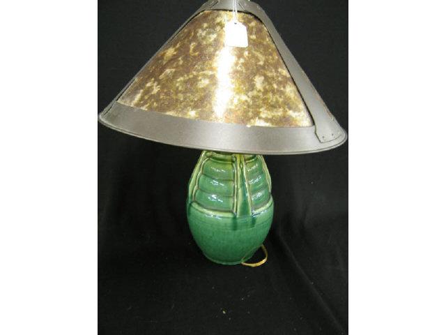 Appraisal: Arts Crafts Pottery Lamp green glaze base later mica shade