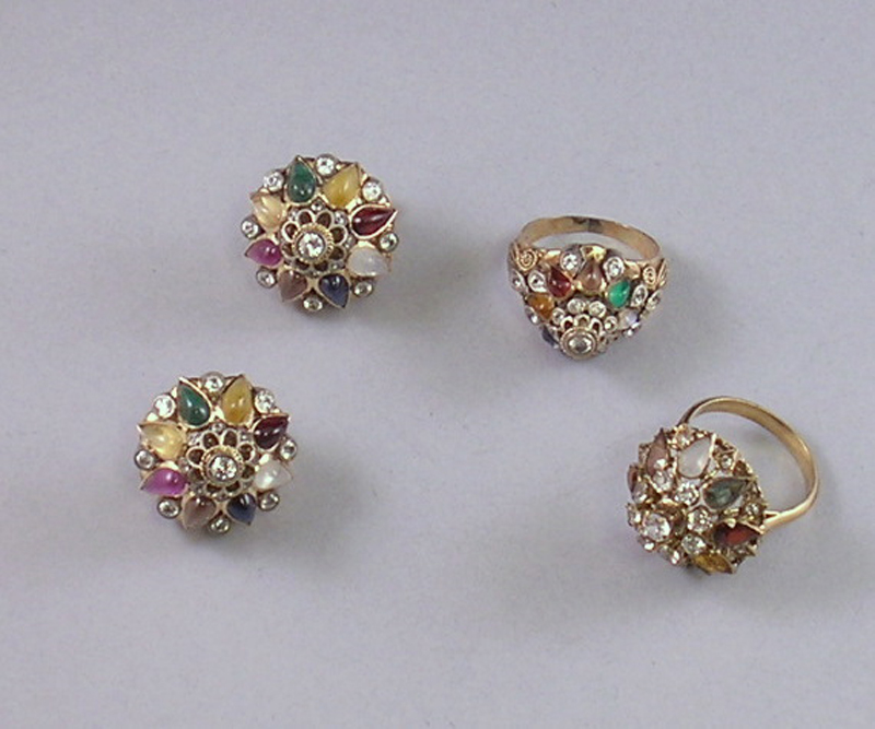 Appraisal: Three Gold Semi-precious Stone and Synthetic Diamond Crown-shaped Jewelry Items