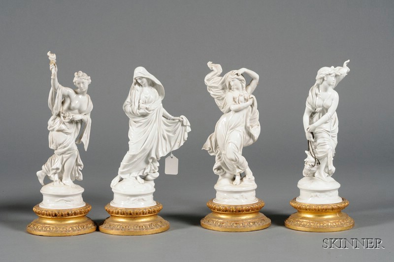 Appraisal: Set of Four Italian White Porcelain Figures of Allegorical Maidens