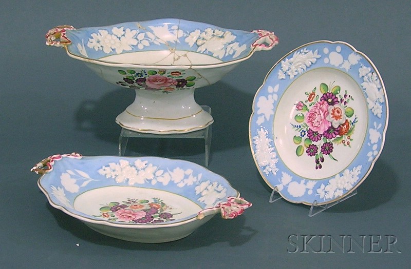 Appraisal: English Floral Decorated Earthenware Partial Dessert Service mid- th century