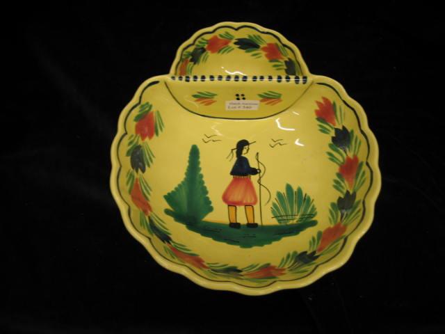 Appraisal: Quimper French Pottery Serving Bowl divided peasant decor yellow