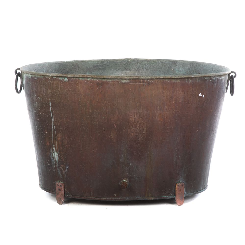 Appraisal: Continental Copper Tub Oval tub with applied ring handles and