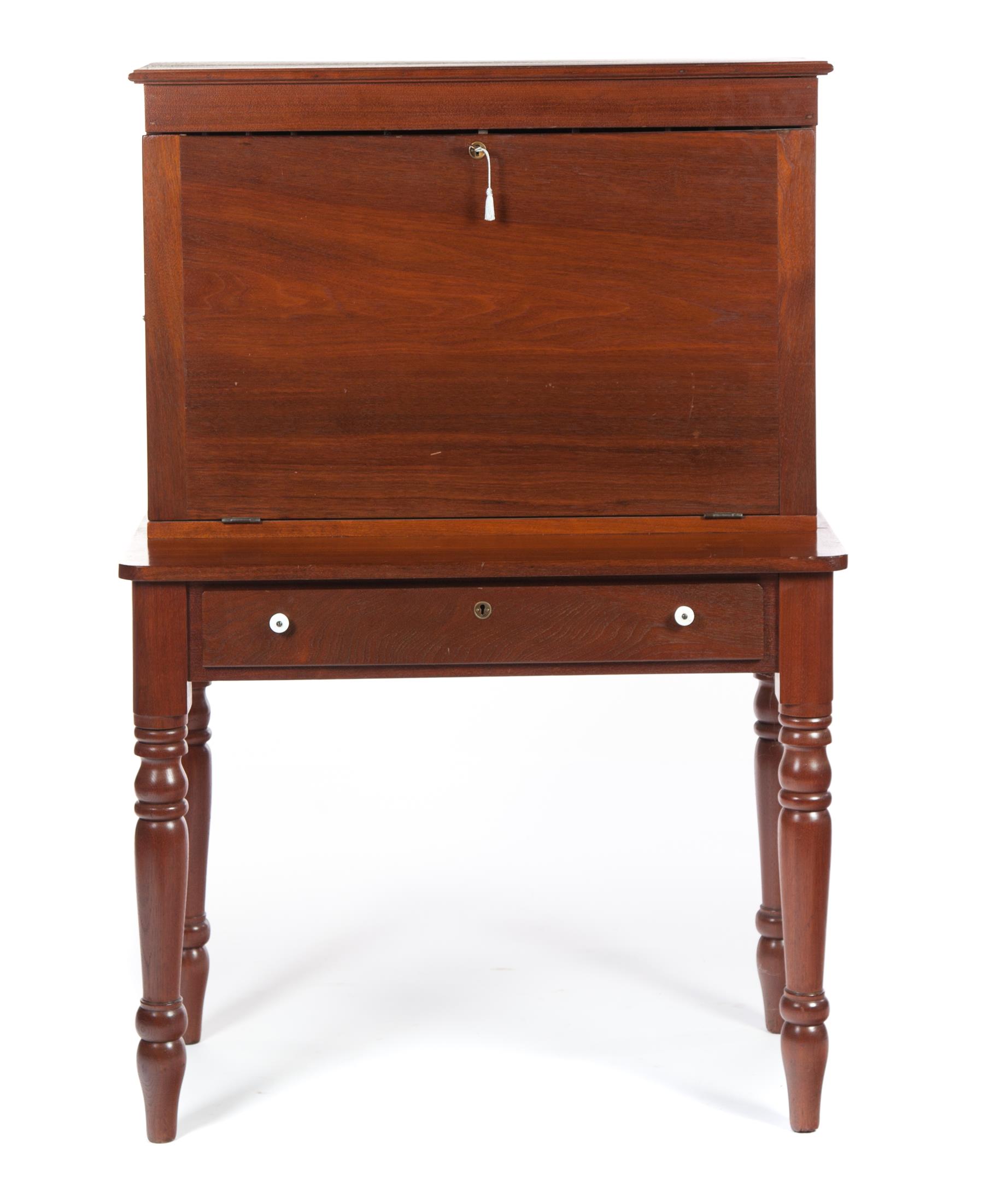 Appraisal: ONE-PIECE PLANTATION DESK American nd half- th century walnut Drop-front