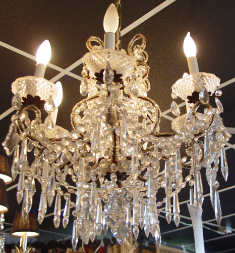 Appraisal: DIMINUTIVE ITALIAN CRYSTAL CHANDELIER Chrystal prisms and chains Approx ''