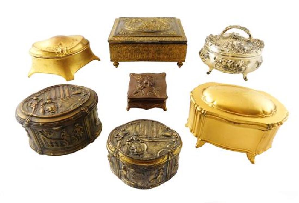 Appraisal: Seven Jennings Brothers hinged boxes with ornate raised decoration late