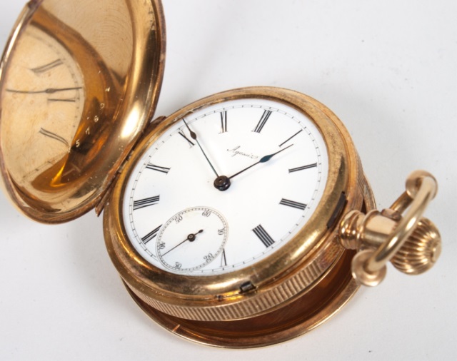 Appraisal: Agassiz gentleman's pocket watch movement in an K gold hunting