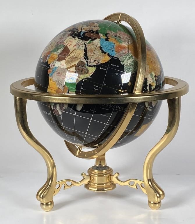 Appraisal: Beautiful marble and gemstone globe with compass in a three