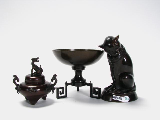 Appraisal: Group of Oriental bronze including incense burner with figural finial